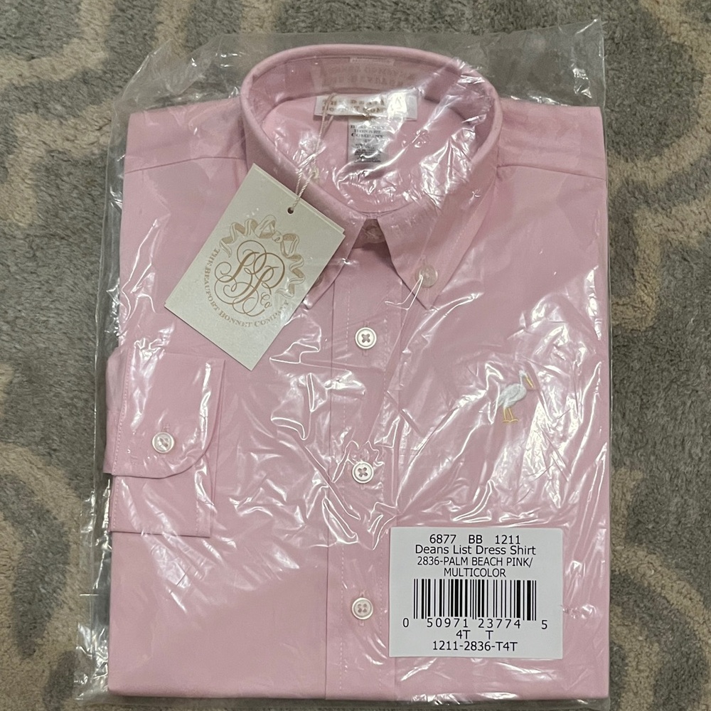 Beaufort Bonnet Company Deans List Dress Shirt New NWT Palm Beach Pink Size 4T